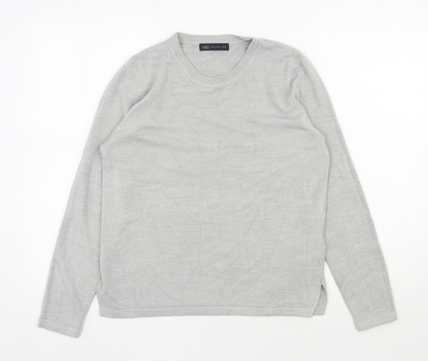 Marks and Spencer Womens Grey Round Neck  Acrylic Pullover Jumper Size 12