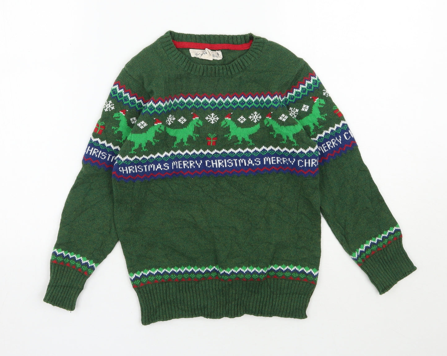 H&M Boys Green Round Neck  Cotton Pullover Jumper Size 6-7 Years  Pullover - Christmas Jumper