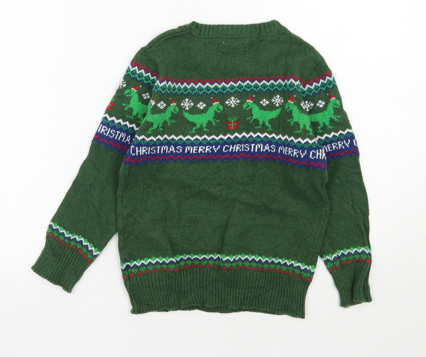 H&M Boys Green Round Neck  Cotton Pullover Jumper Size 6-7 Years  Pullover - Christmas Jumper