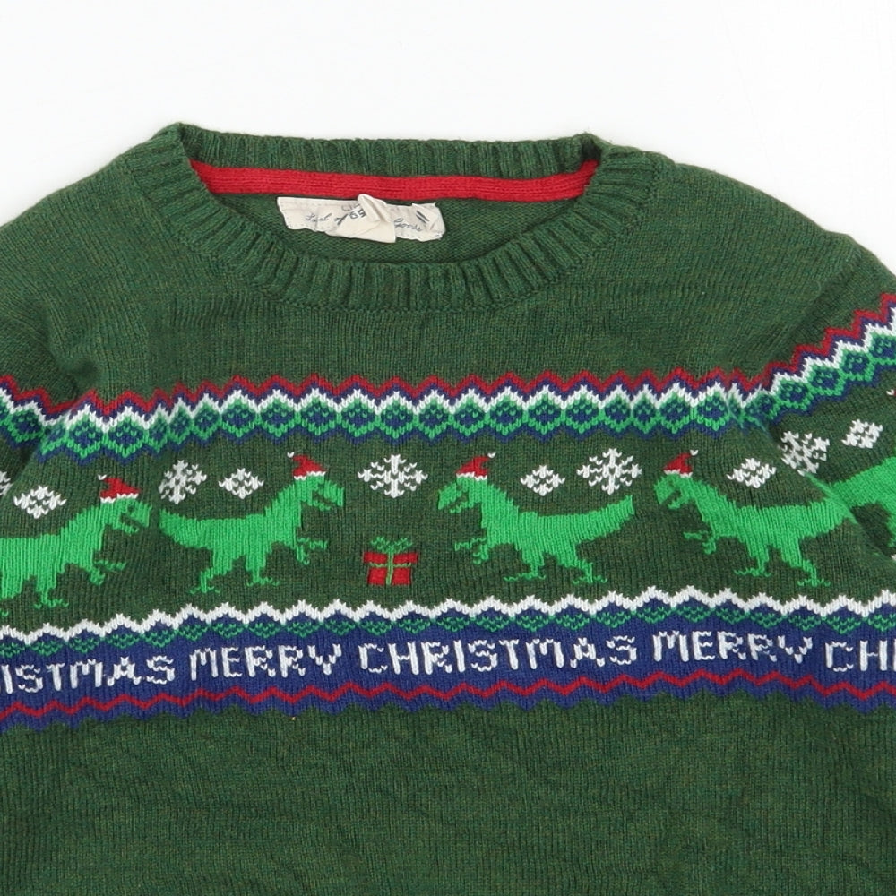 H&M Boys Green Round Neck  Cotton Pullover Jumper Size 6-7 Years  Pullover - Christmas Jumper
