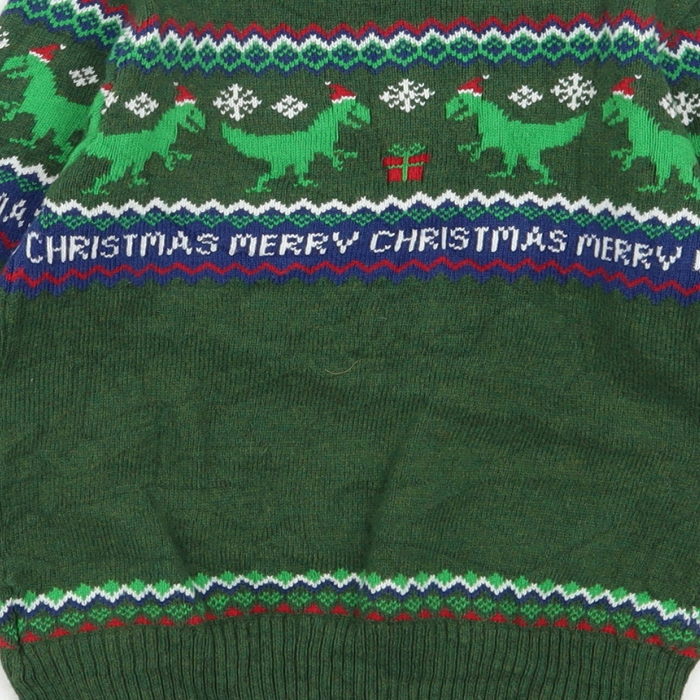 H&M Boys Green Round Neck  Cotton Pullover Jumper Size 6-7 Years  Pullover - Christmas Jumper