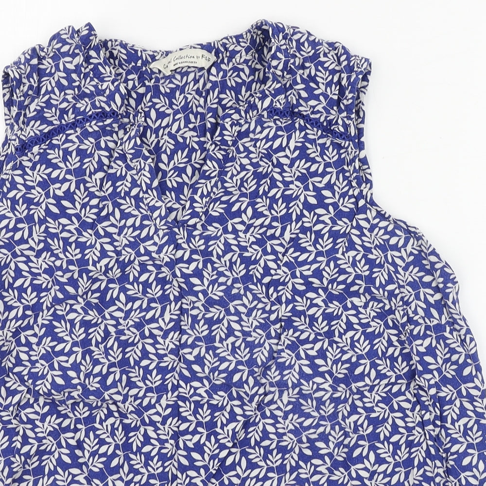 F&F Womens Blue Floral Viscose Basic Blouse Size 18 Round Neck