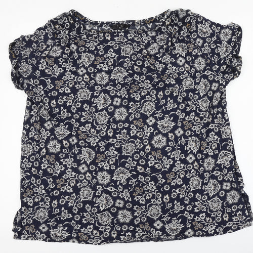NEXT Womens Blue Floral Viscose Basic T-Shirt Size 20 Round Neck