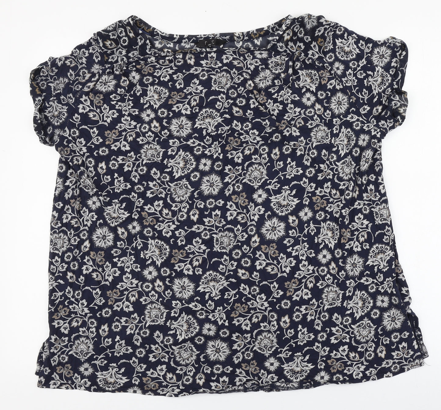 NEXT Womens Blue Floral Viscose Basic T-Shirt Size 20 Round Neck