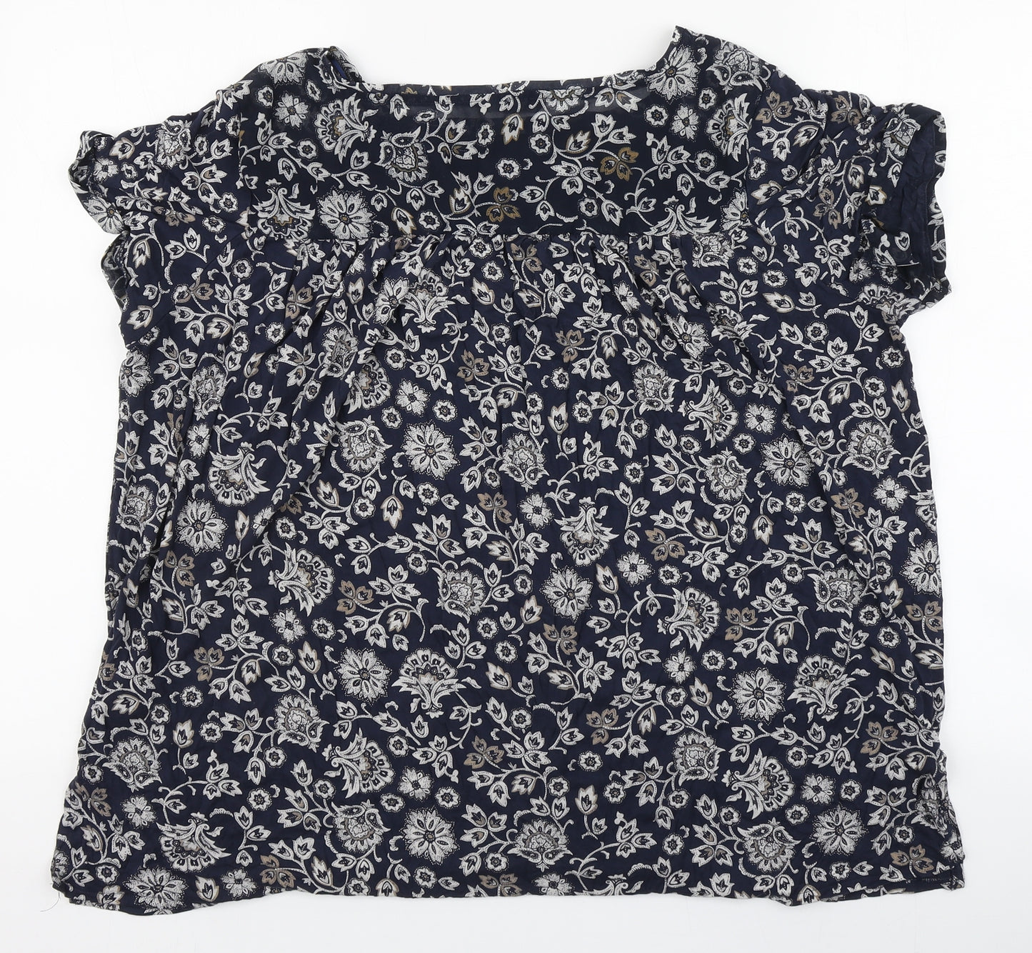 NEXT Womens Blue Floral Viscose Basic T-Shirt Size 20 Round Neck