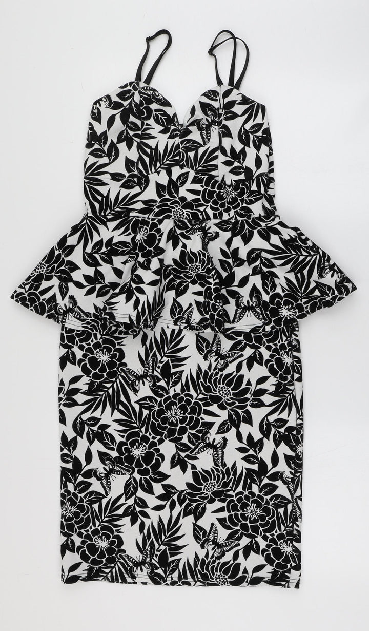 Quiz Womens Black Floral Polyester Bodycon Size 10 Sweetheart Pullover - Butterfly