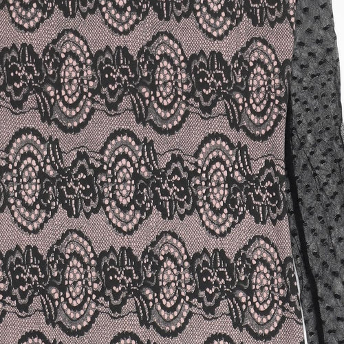 Yest Womens Black Geometric Polyester Pencil Dress  Size 8  Round Neck Pullover - Mesh sleeves