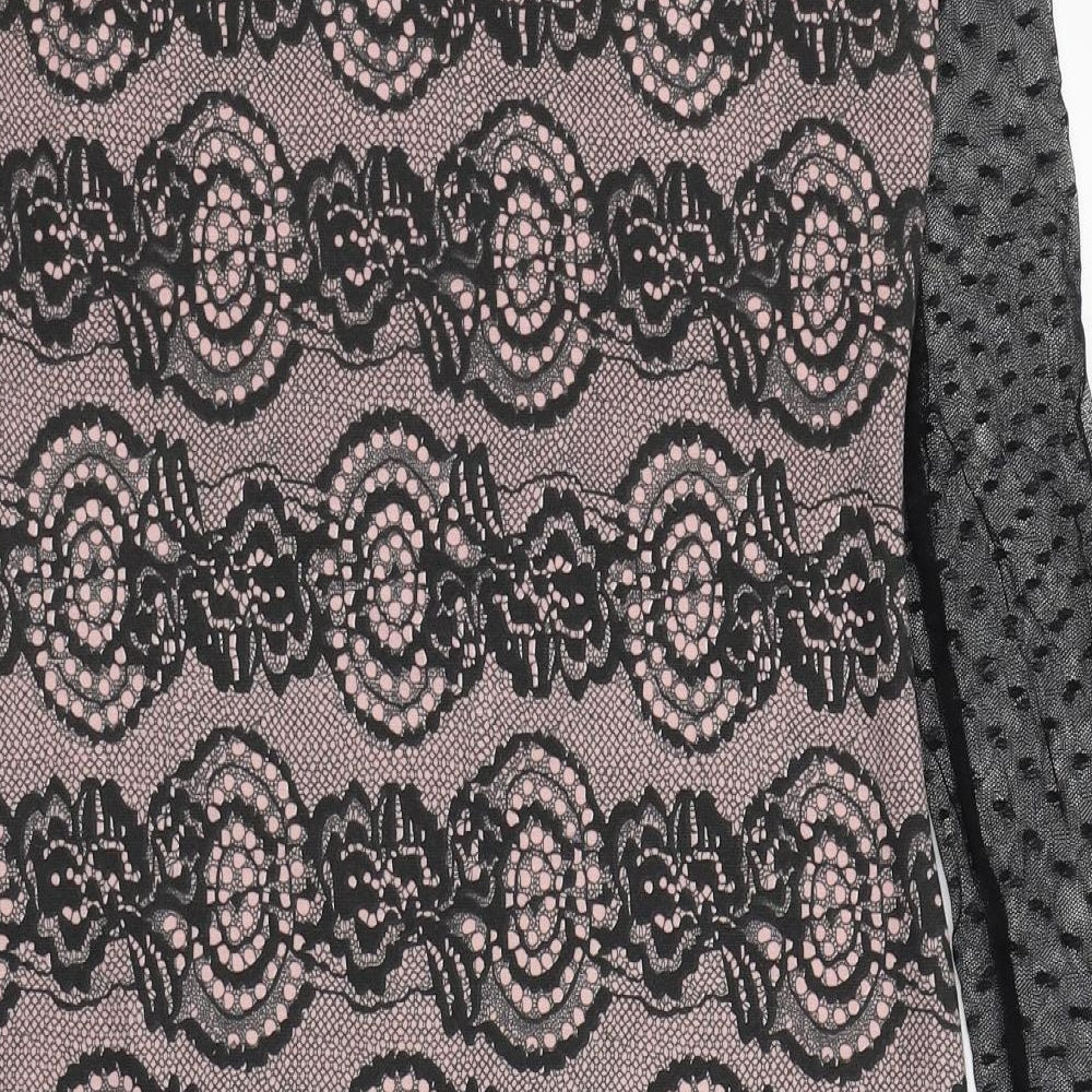 Yest Womens Black Geometric Polyester Pencil Dress  Size 8  Round Neck Pullover - Mesh sleeves