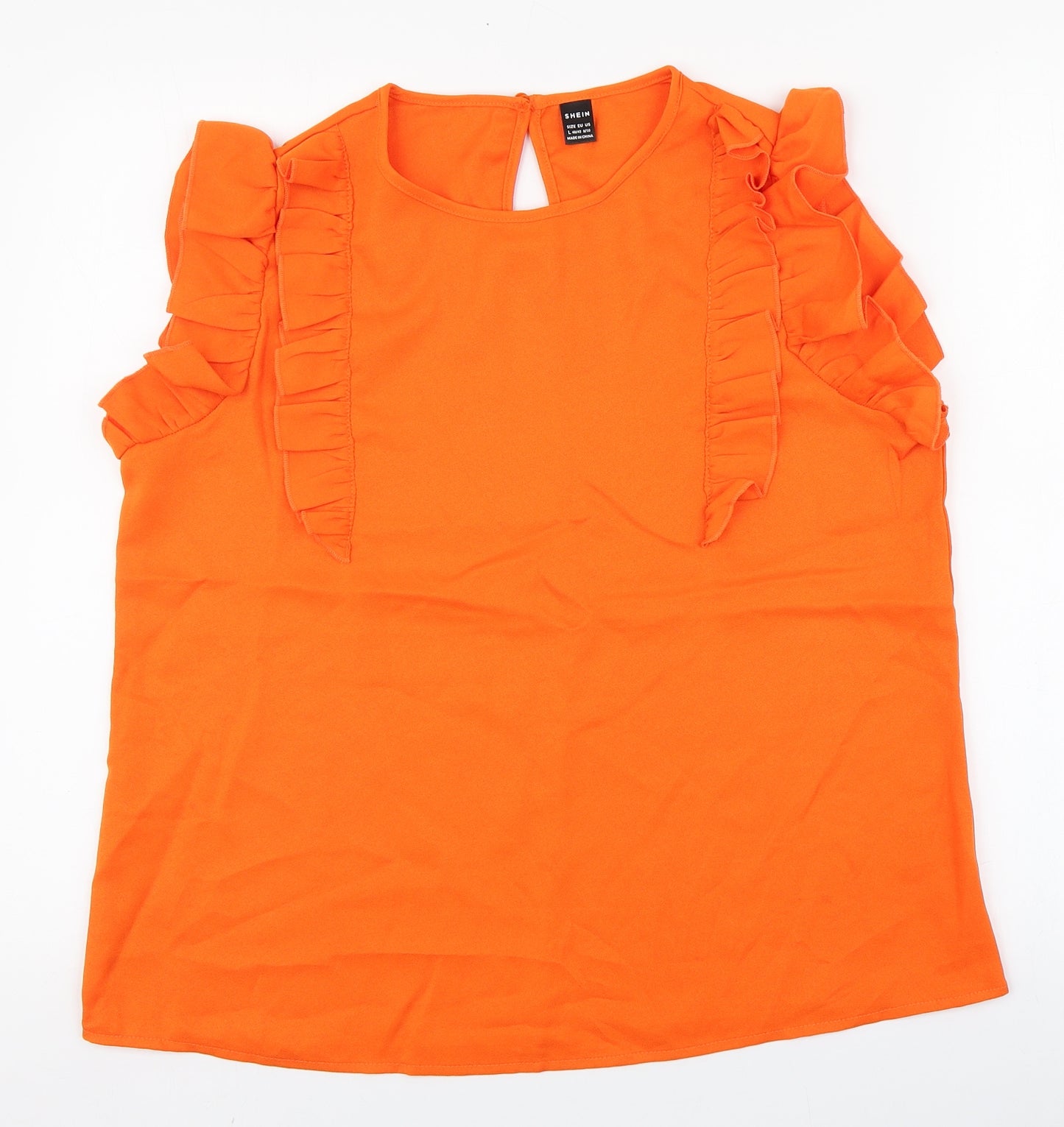 SheIn Womens Orange  Polyester Basic Blouse Size L Round Neck