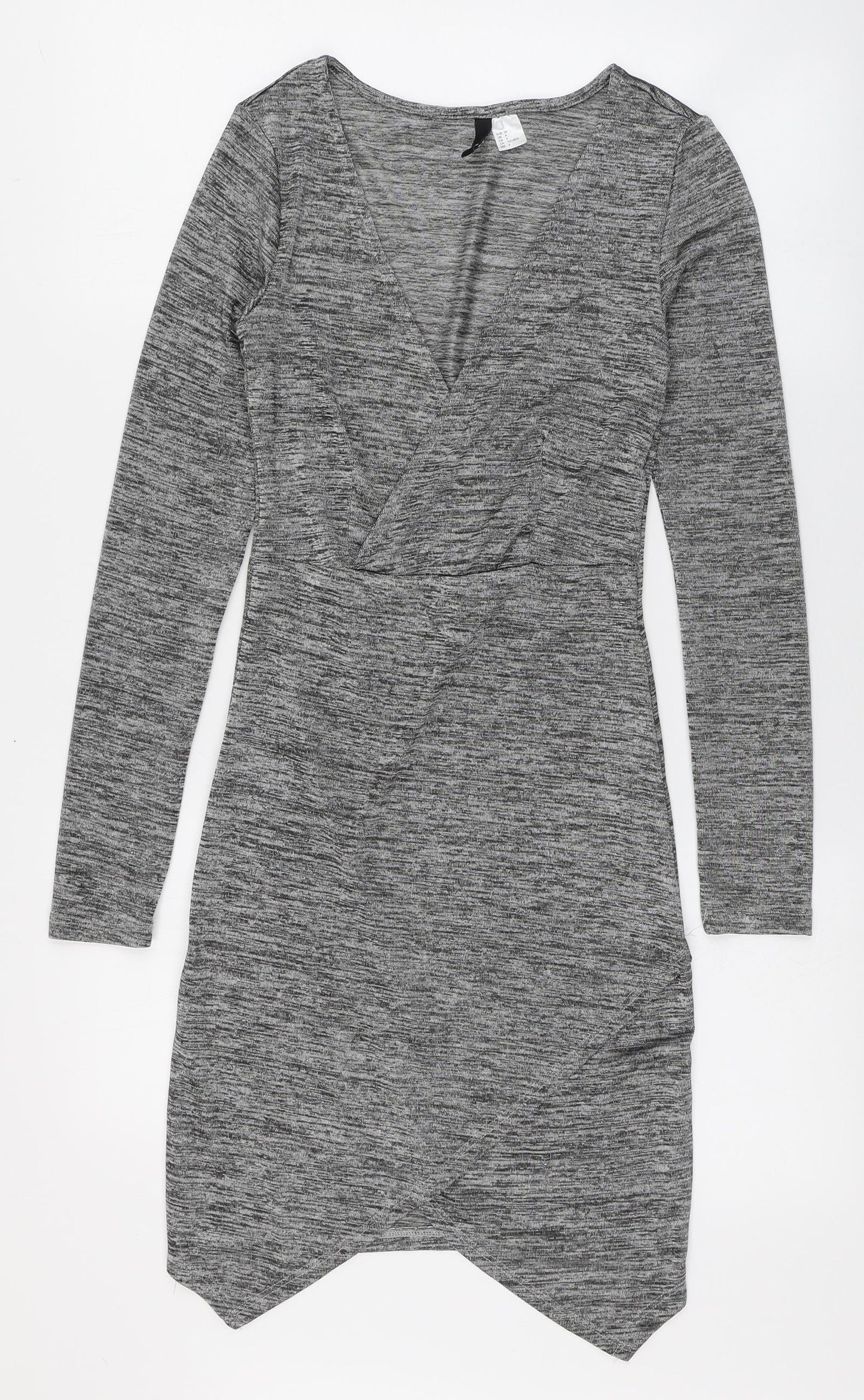 H&M Womens Grey  Polyester Bodycon  Size 8  V-Neck Pullover