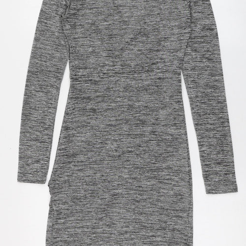 H&M Womens Grey  Polyester Bodycon  Size 8  V-Neck Pullover