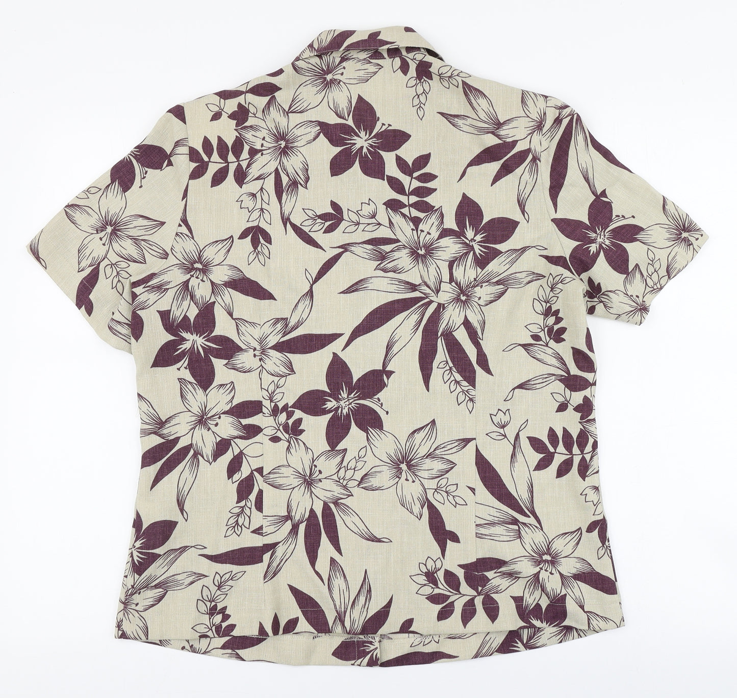 Eastex Womens Beige Floral Polyester Basic Button-Up Size 12 Collared - Lilly