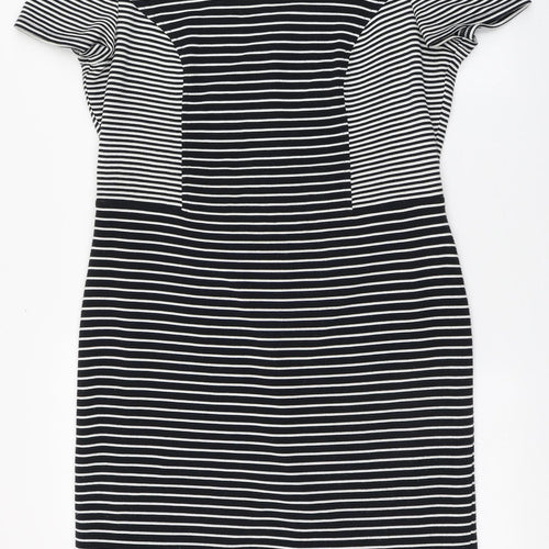 CC Womens Blue Striped Acrylic Bodycon  Size 14  Round Neck Zip - Back split