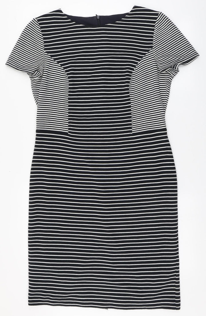CC Womens Blue Striped Acrylic Bodycon Size 14 Round Neck Zip - Back split