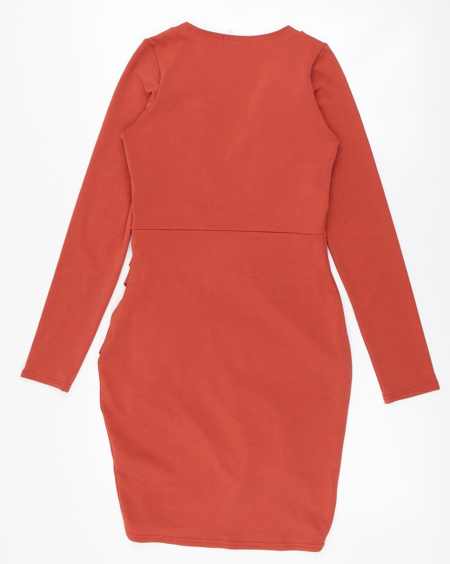 Boohoo Womens Orange  Polyester Bodycon  Size 12  V-Neck Pullover - Pleated front