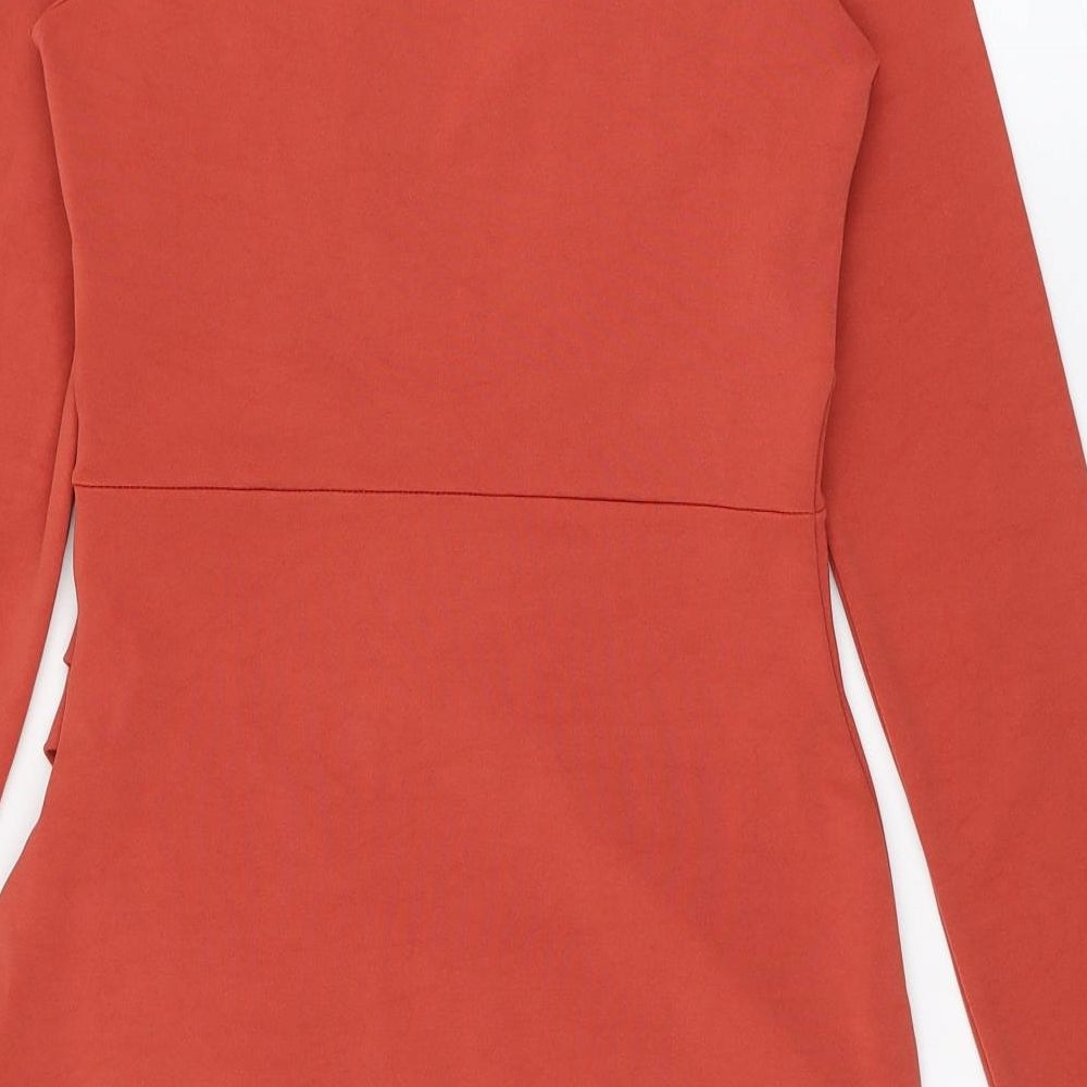 Boohoo Womens Orange  Polyester Bodycon  Size 12  V-Neck Pullover - Pleated front