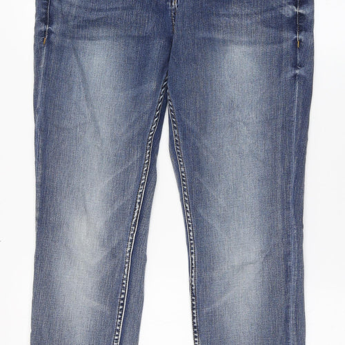 Sandwich Womens Blue Animal Print Cotton Straight Jeans Size 12 L25 in Slim Zip - Yellow stitching