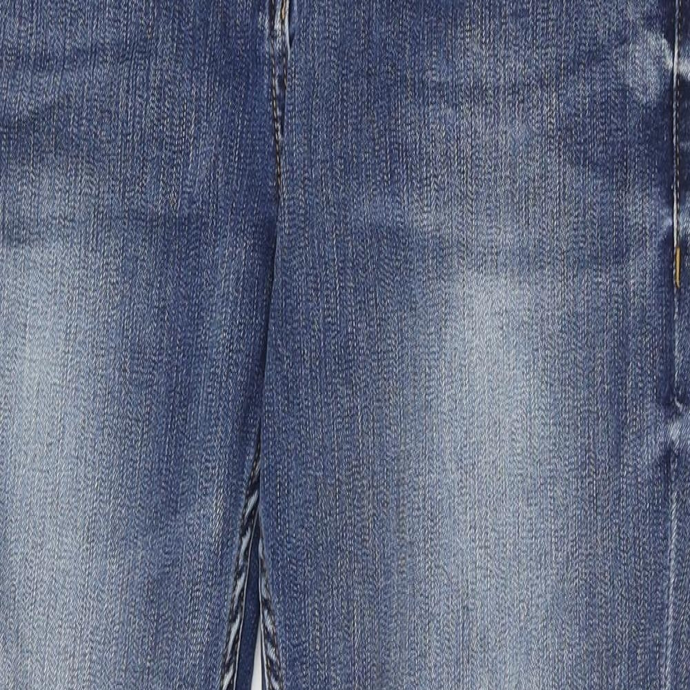 Sandwich Womens Blue Animal Print Cotton Straight Jeans Size 12 L25 in Slim Zip - Yellow stitching