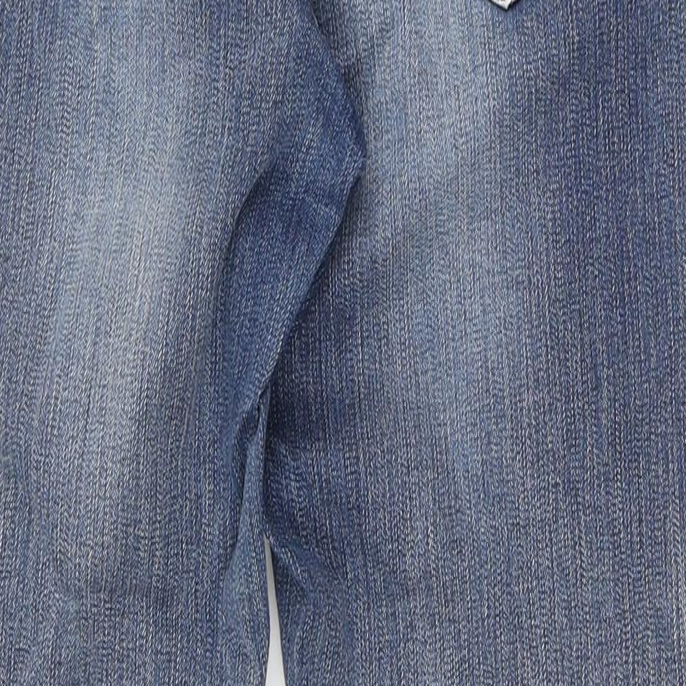 Sandwich Womens Blue Animal Print Cotton Straight Jeans Size 12 L25 in Slim Zip - Yellow stitching