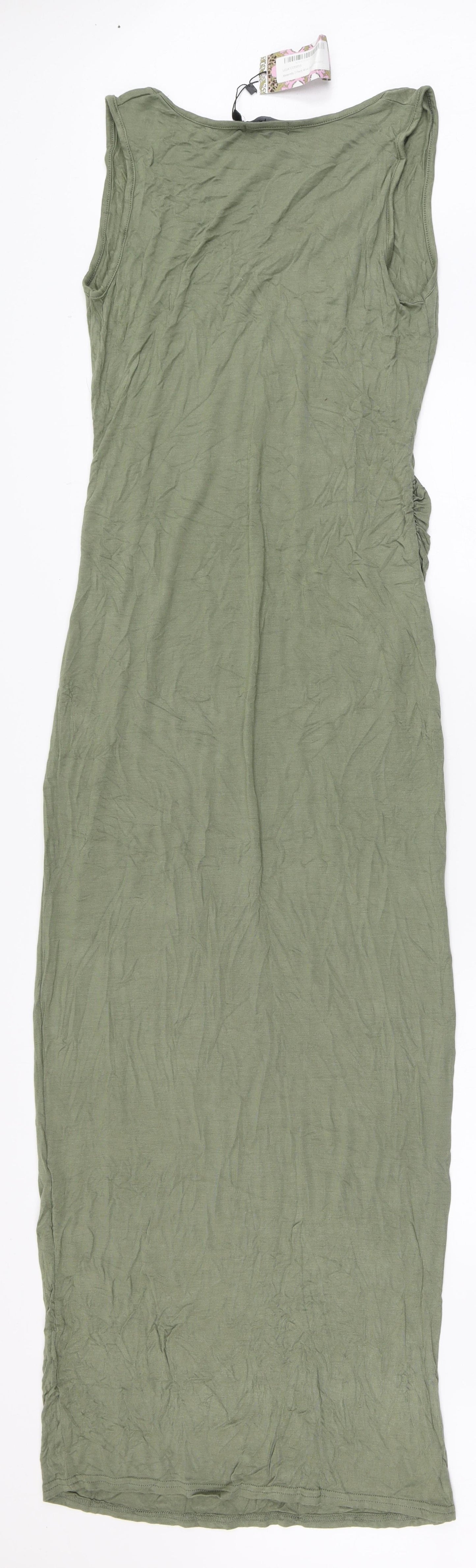 Boohoo Womens Green  Viscose Maxi  Size 12  Scoop Neck Pullover - Ruched sides