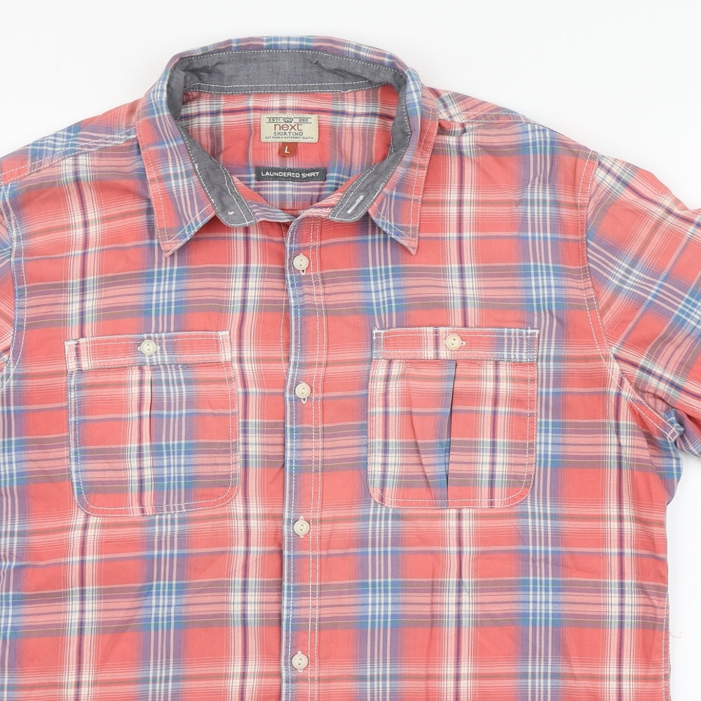 NEXT Mens Multicoloured Plaid Cotton  Button-Up Size L Collared Button