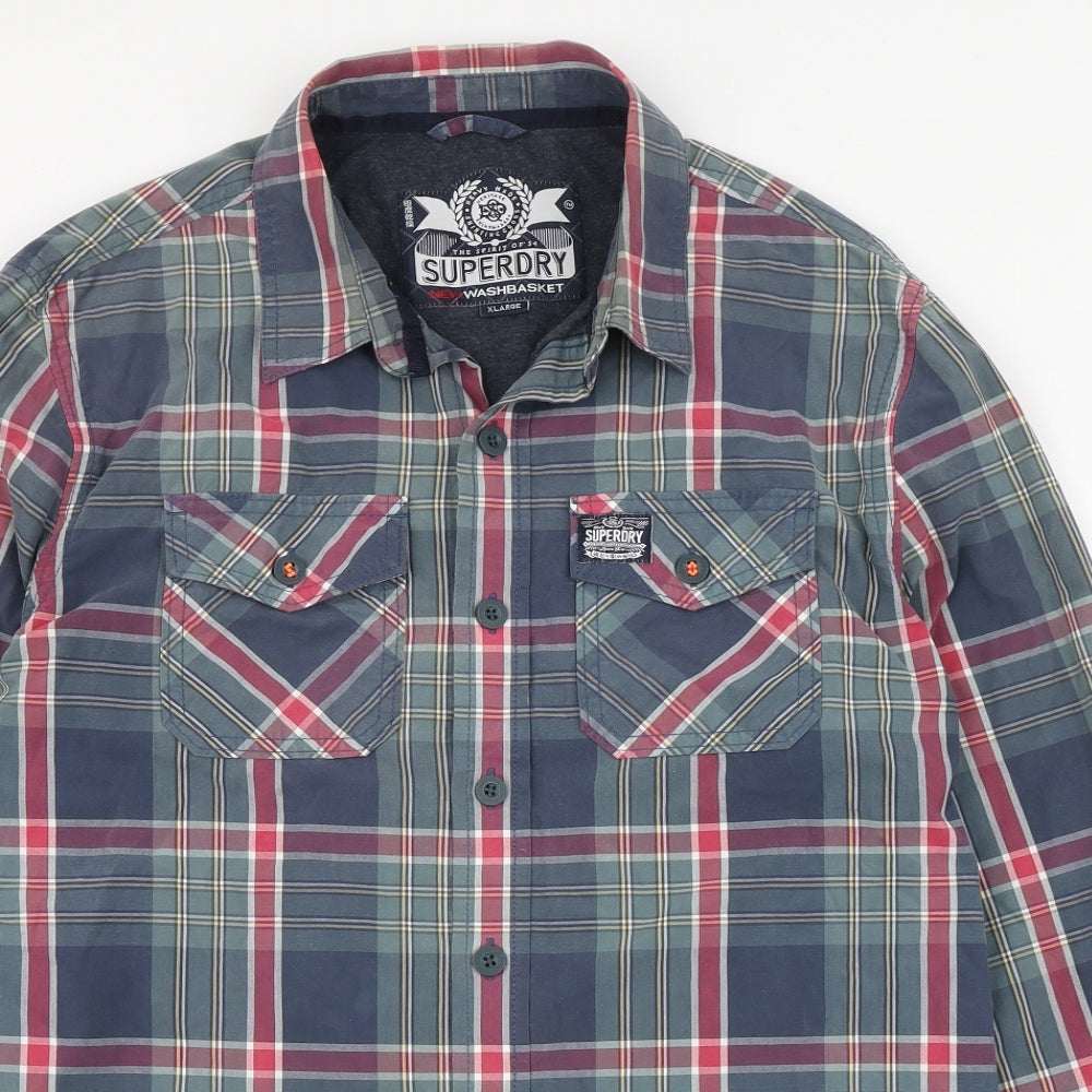 Superdry Mens Green Plaid Cotton  Button-Up Size XL Collared Button - Soft lining