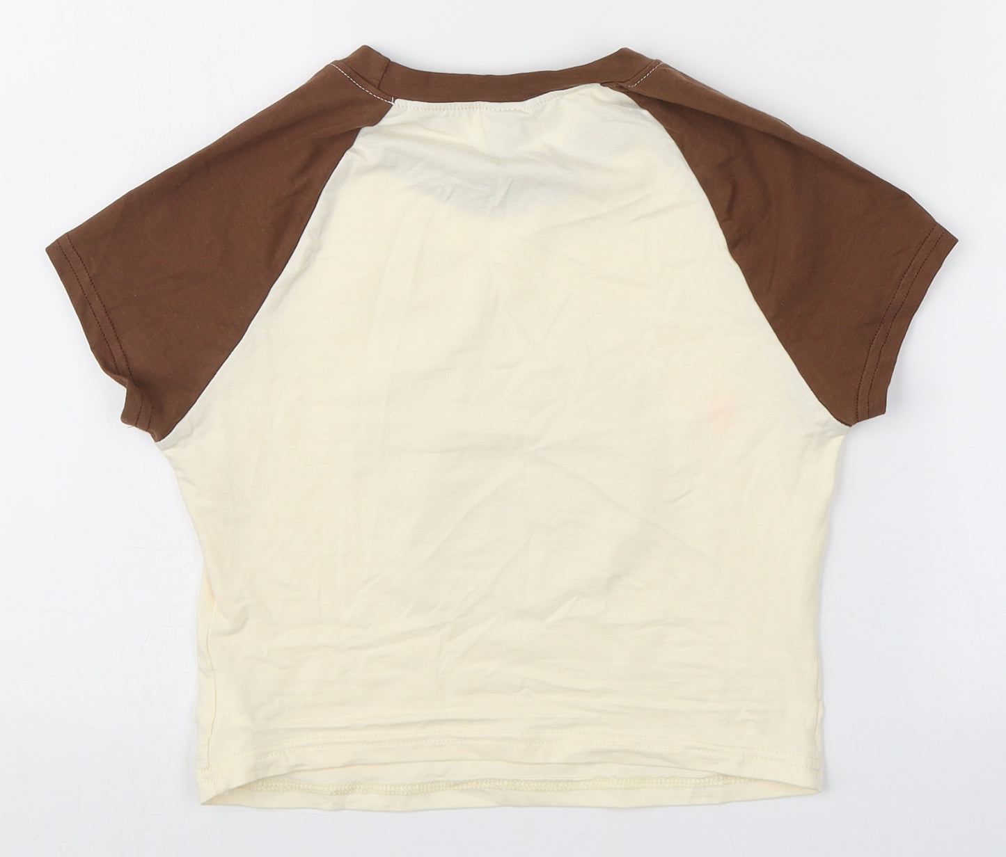 SheIn Womens Brown  Cotton Cropped T-Shirt Size 10 Round Neck - Wild west print Cowboy