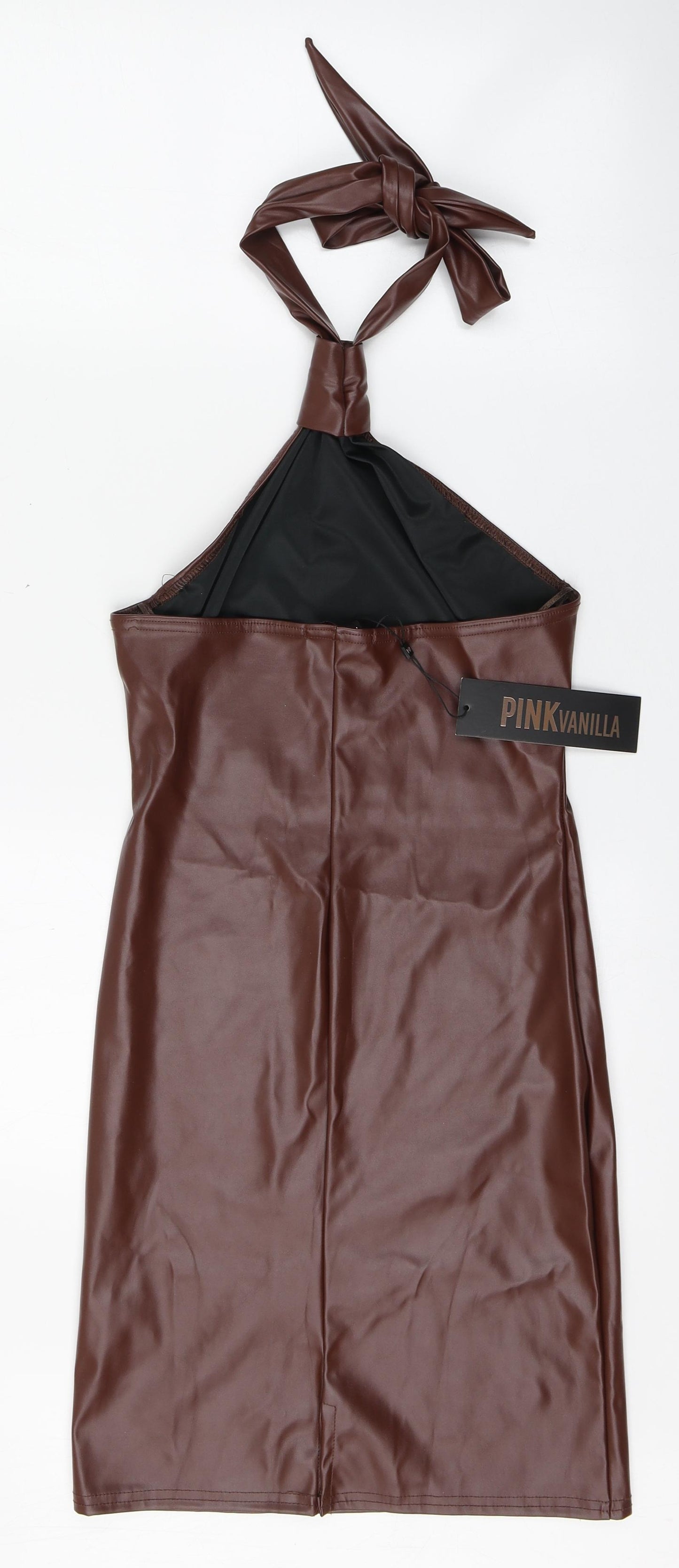 Pink Vanilla Womens Brown  Polyester Bodycon  Size 6  Halter Pullover - Faux leather