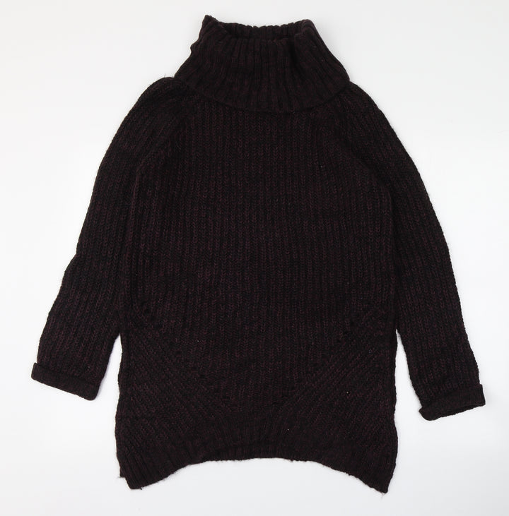 Papaya Womens Purple Roll Neck  Acrylic Pullover Jumper Size S