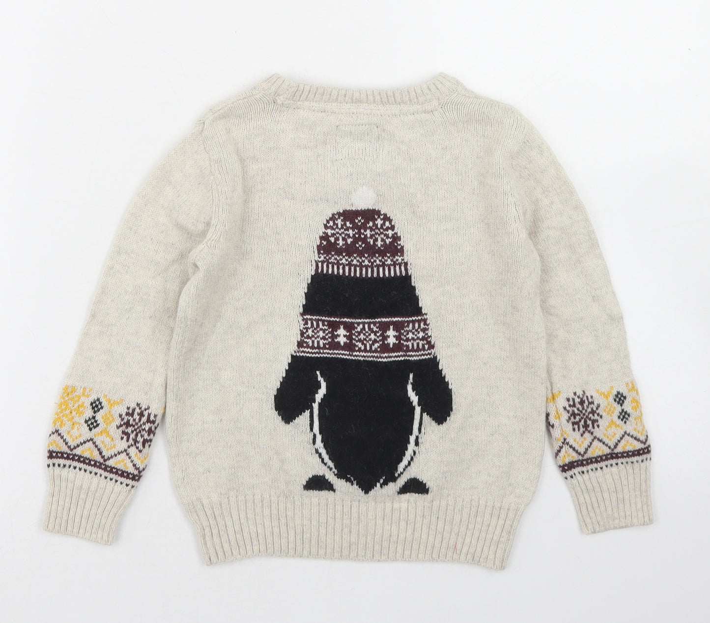 TU Boys Beige  Cotton Pullover Jumper Size 18-24 Months   - Penguin Christmas