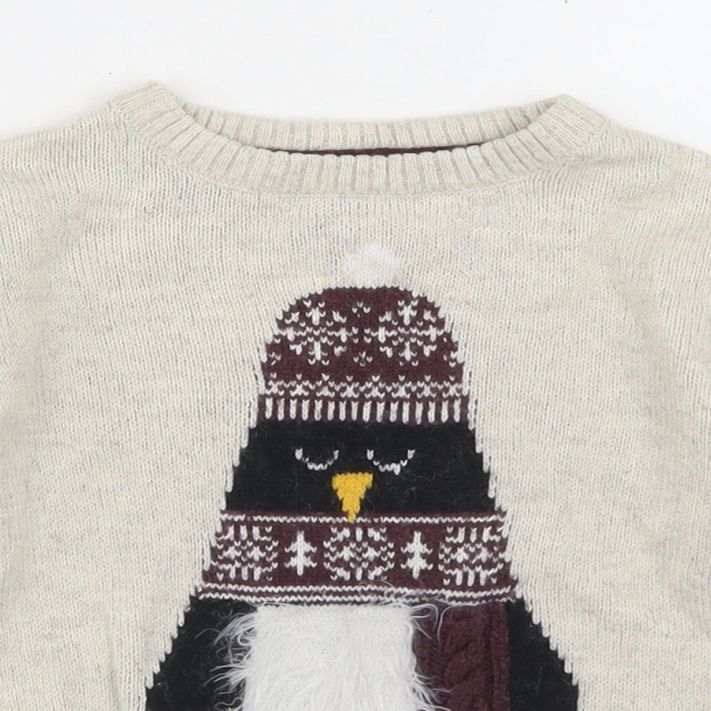 TU Boys Beige  Cotton Pullover Jumper Size 18-24 Months   - Penguin Christmas