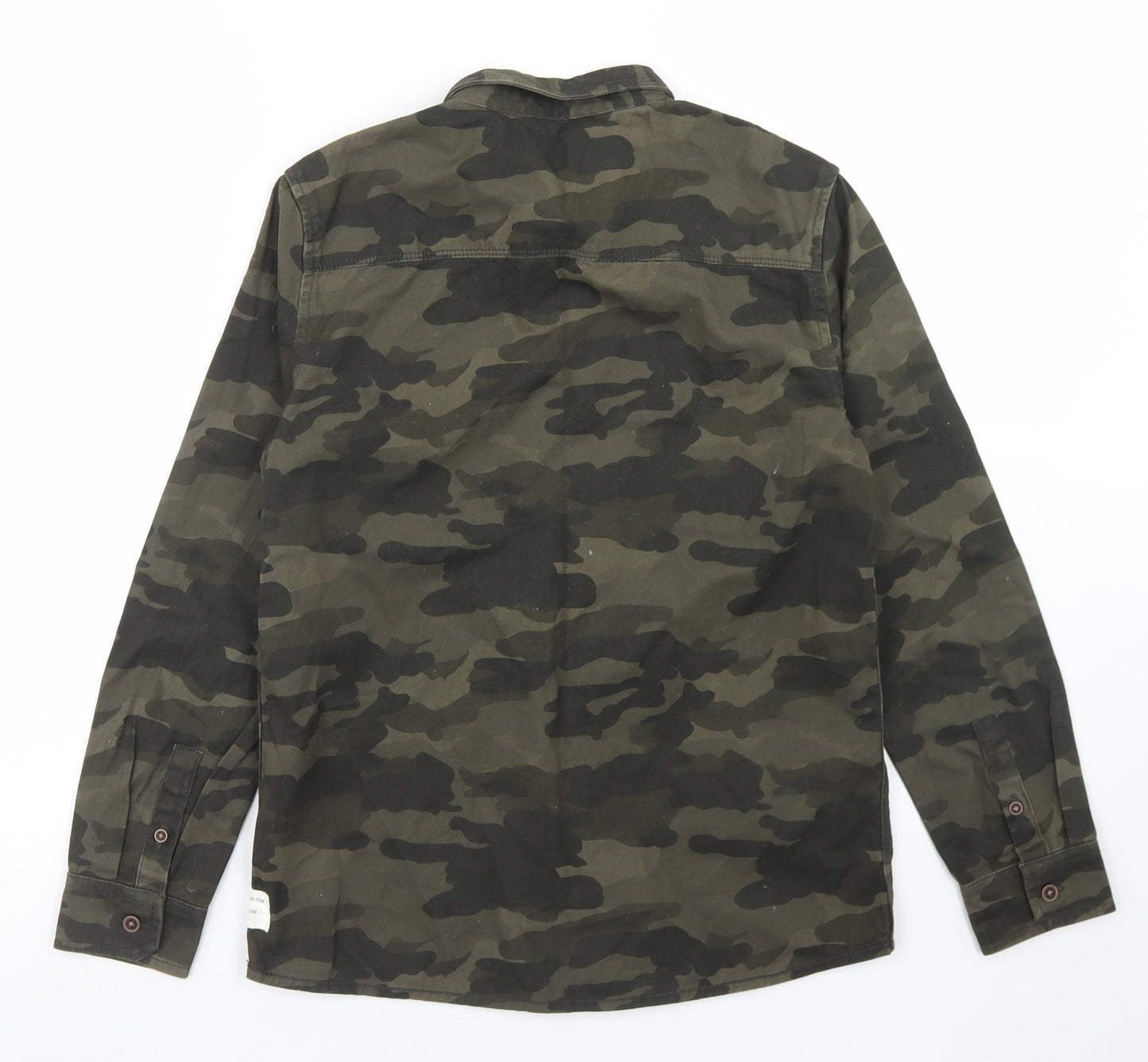Marks and Spencer Boys Green Camouflage Cotton Basic Button-Up Size 11-12 Years Collared Button