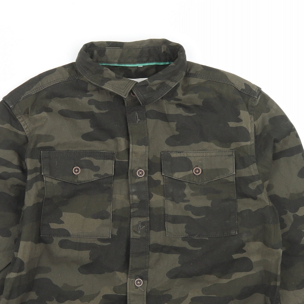 Marks and Spencer Boys Green Camouflage Cotton Basic Button-Up Size 11-12 Years Collared Button