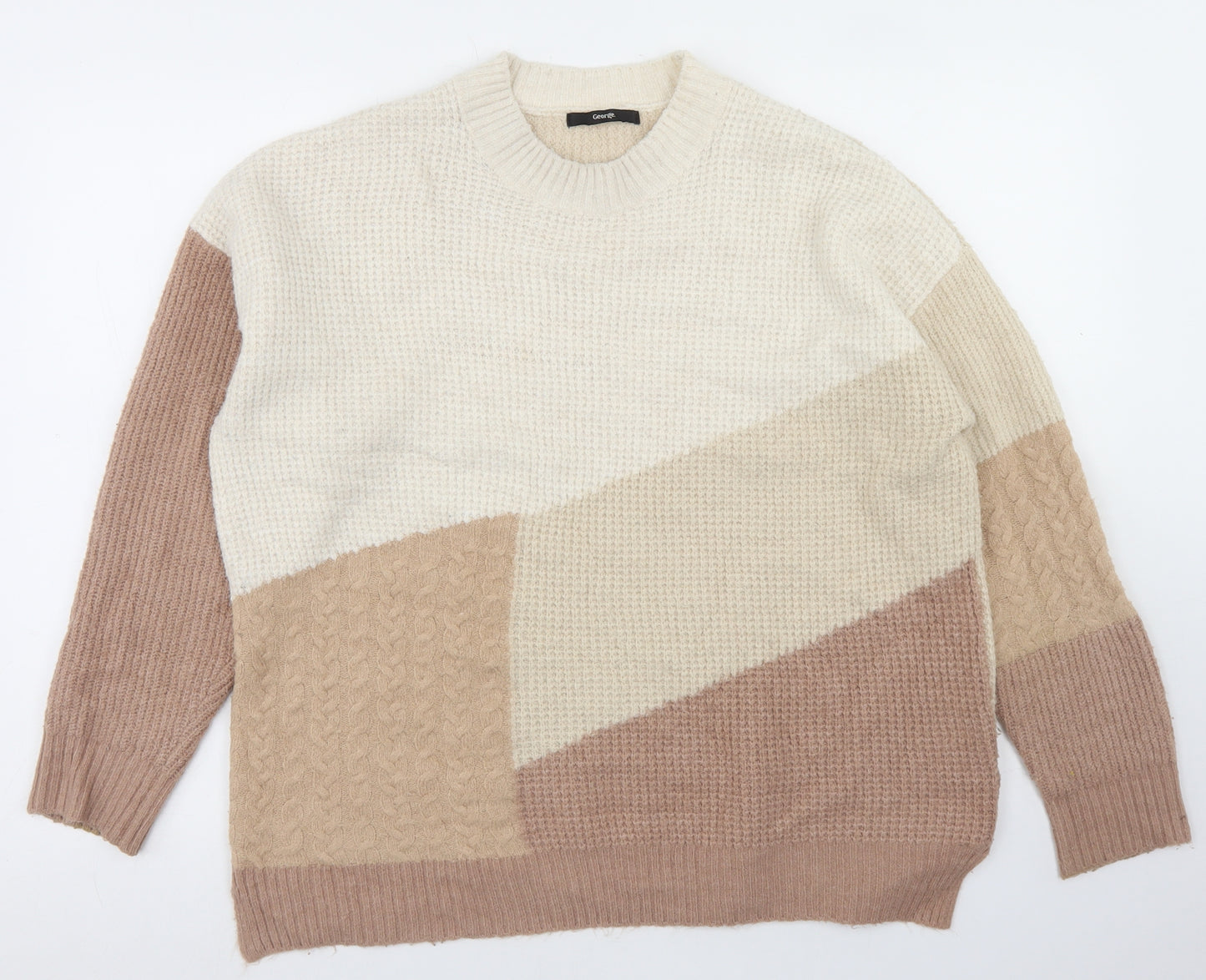George Womens Beige Round Neck  Acrylic Pullover Jumper Size M