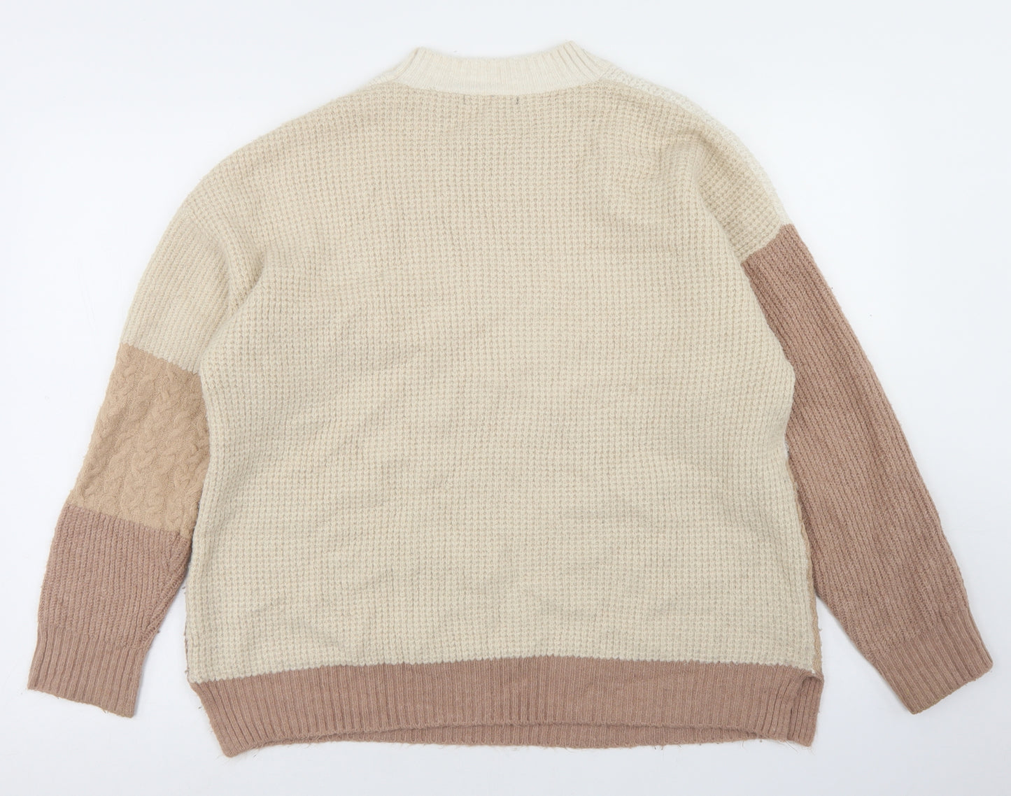 George Womens Beige Round Neck  Acrylic Pullover Jumper Size M