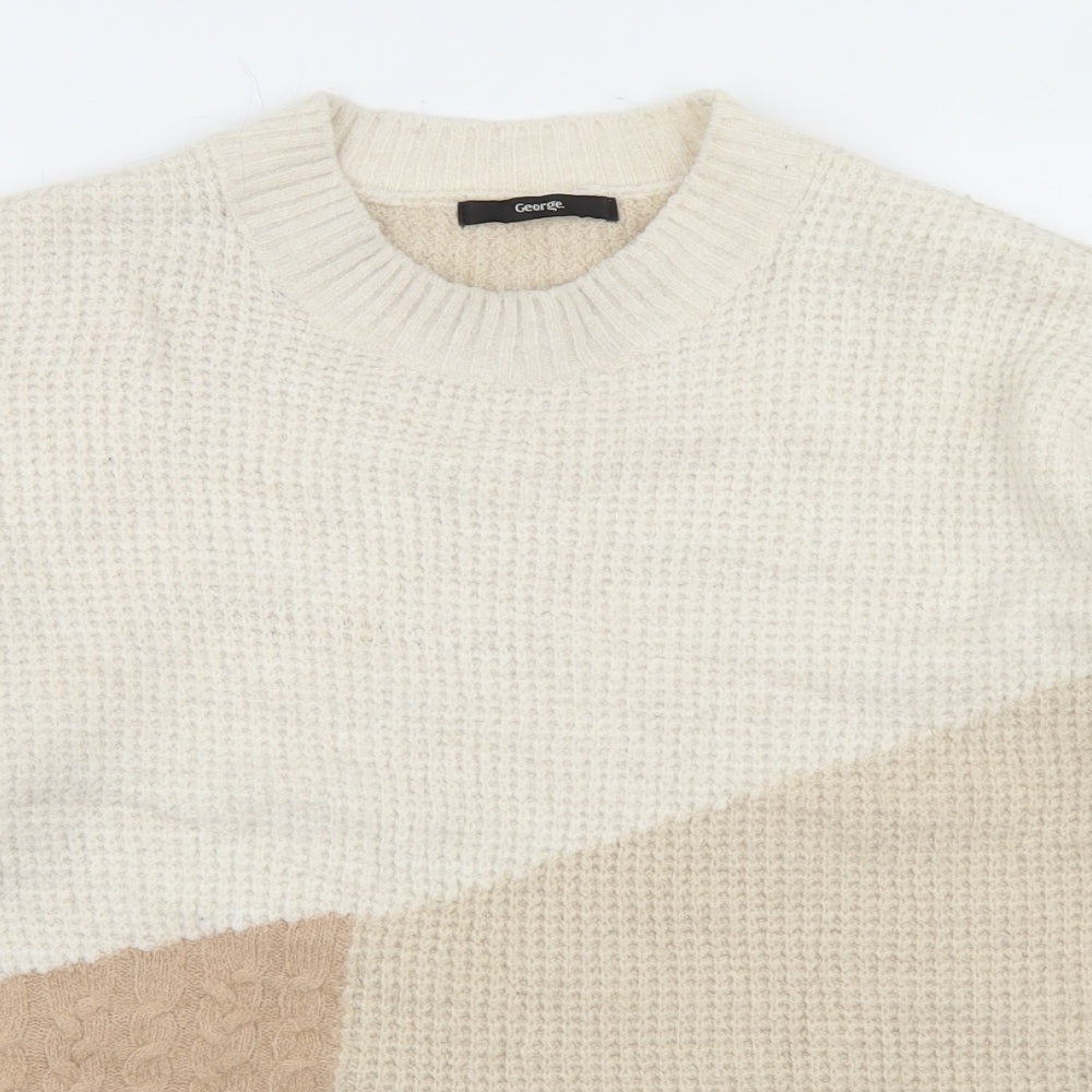 George Womens Beige Round Neck  Acrylic Pullover Jumper Size M