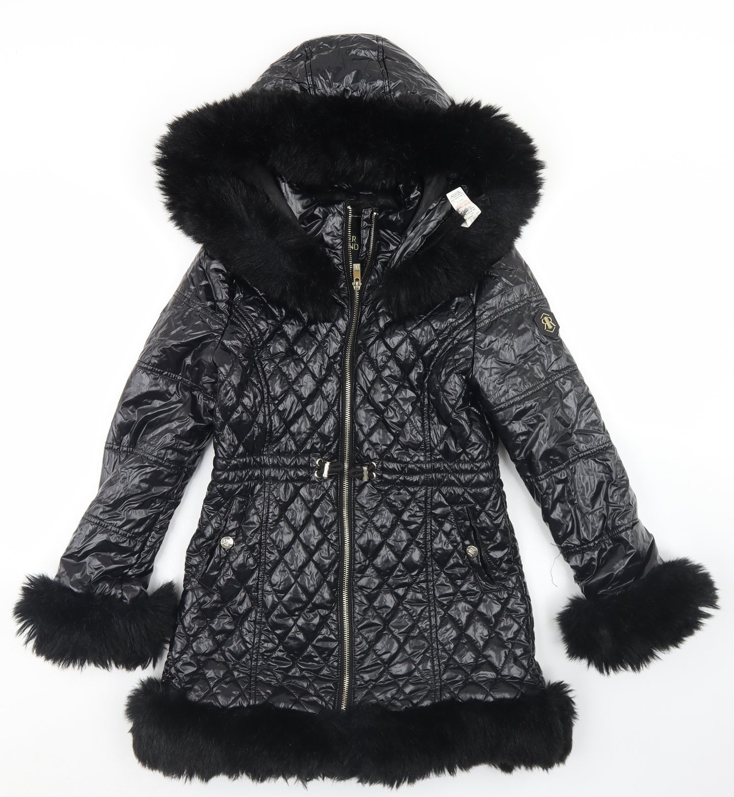 River Island Girls Black Argyle/Diamond  Parka Coat Size 9-10 Years  Zip