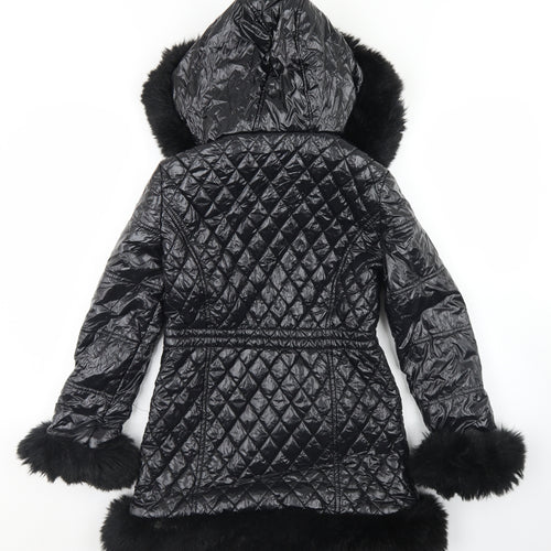 River Island Girls Black Argyle/Diamond  Parka Coat Size 9-10 Years  Zip