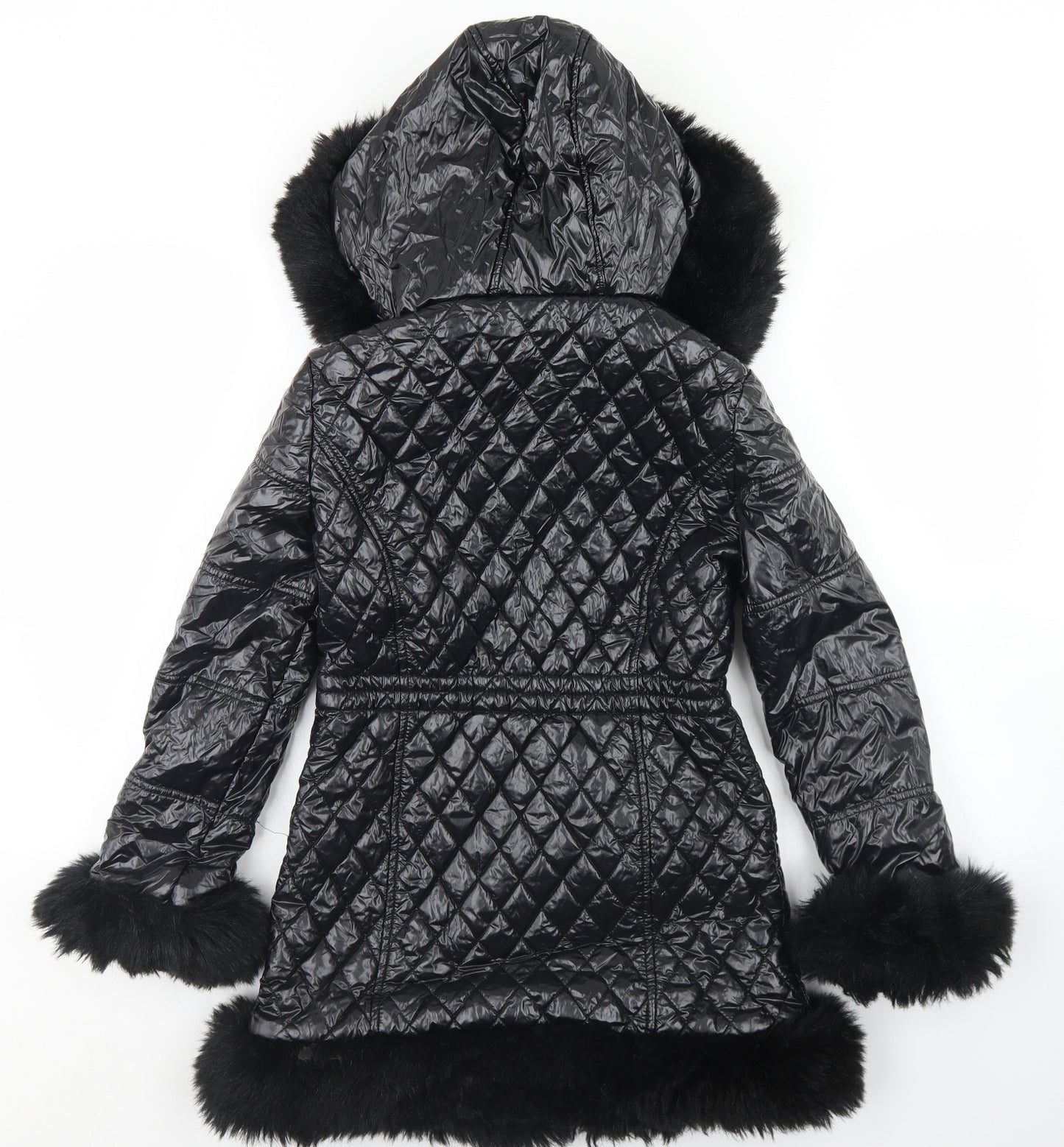 River Island Girls Black Argyle/Diamond  Parka Coat Size 9-10 Years  Zip