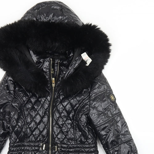 River Island Girls Black Argyle/Diamond  Parka Coat Size 9-10 Years  Zip