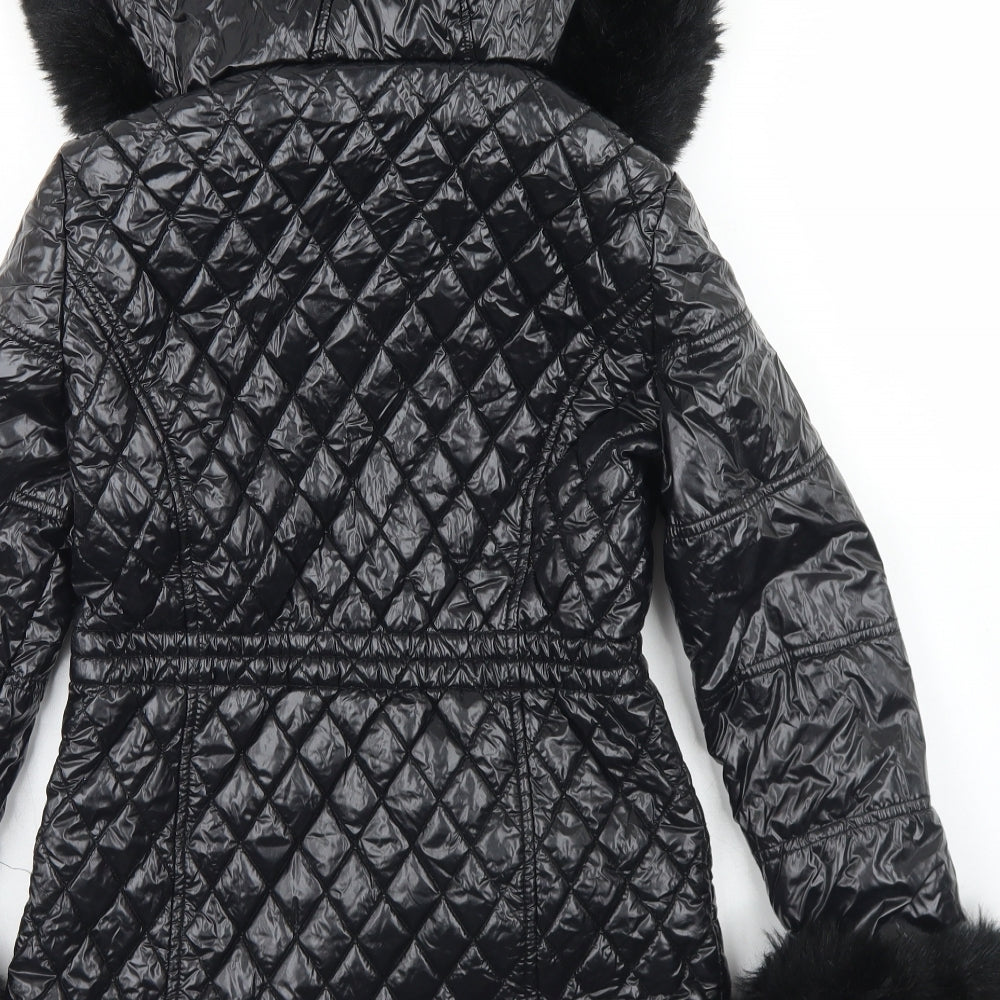 River Island Girls Black Argyle/Diamond  Parka Coat Size 9-10 Years  Zip