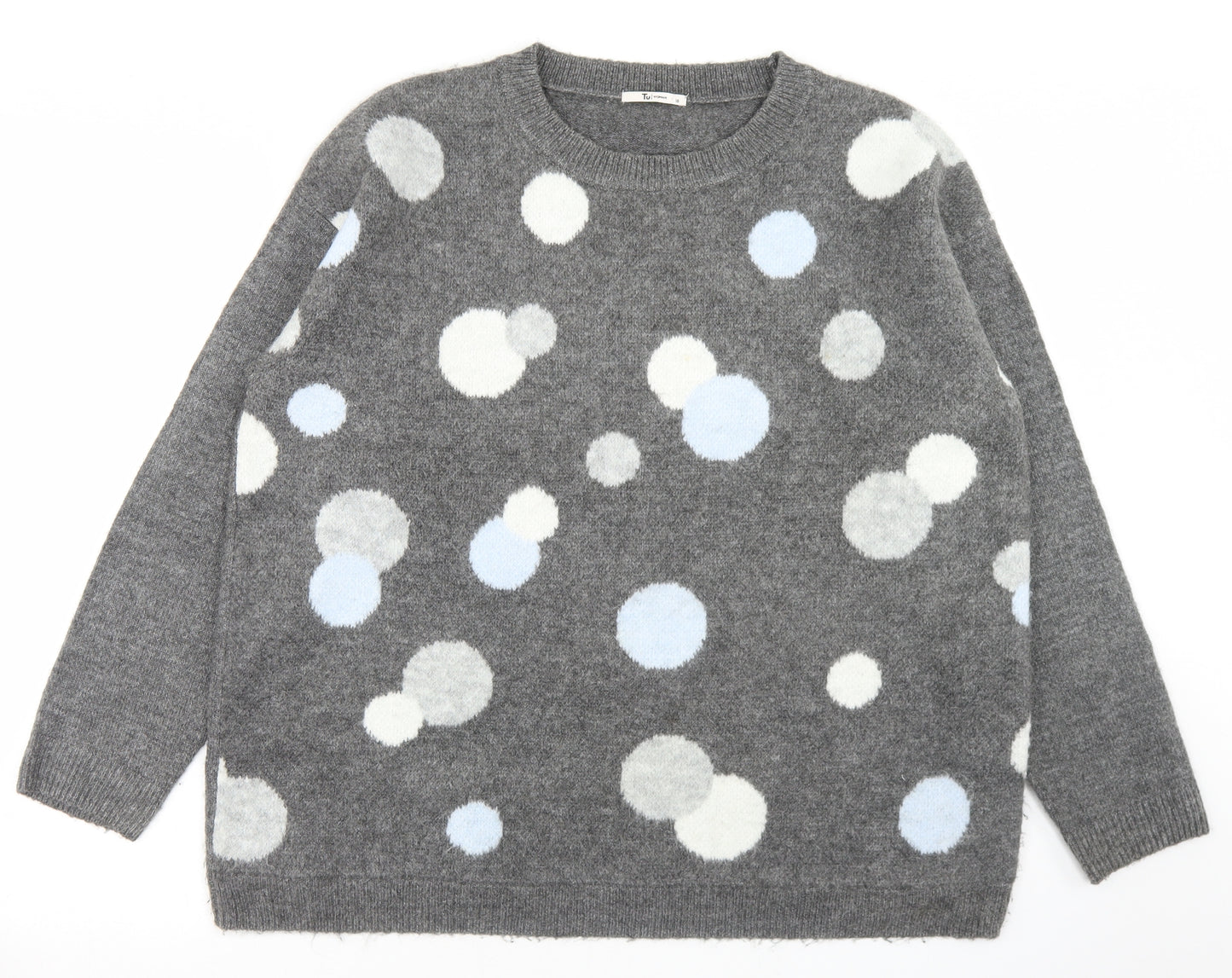 TU Womens Grey Crew Neck Polka Dot Acrylic Pullover Jumper Size 18