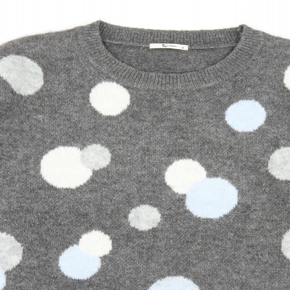 TU Womens Grey Crew Neck Polka Dot Acrylic Pullover Jumper Size 18