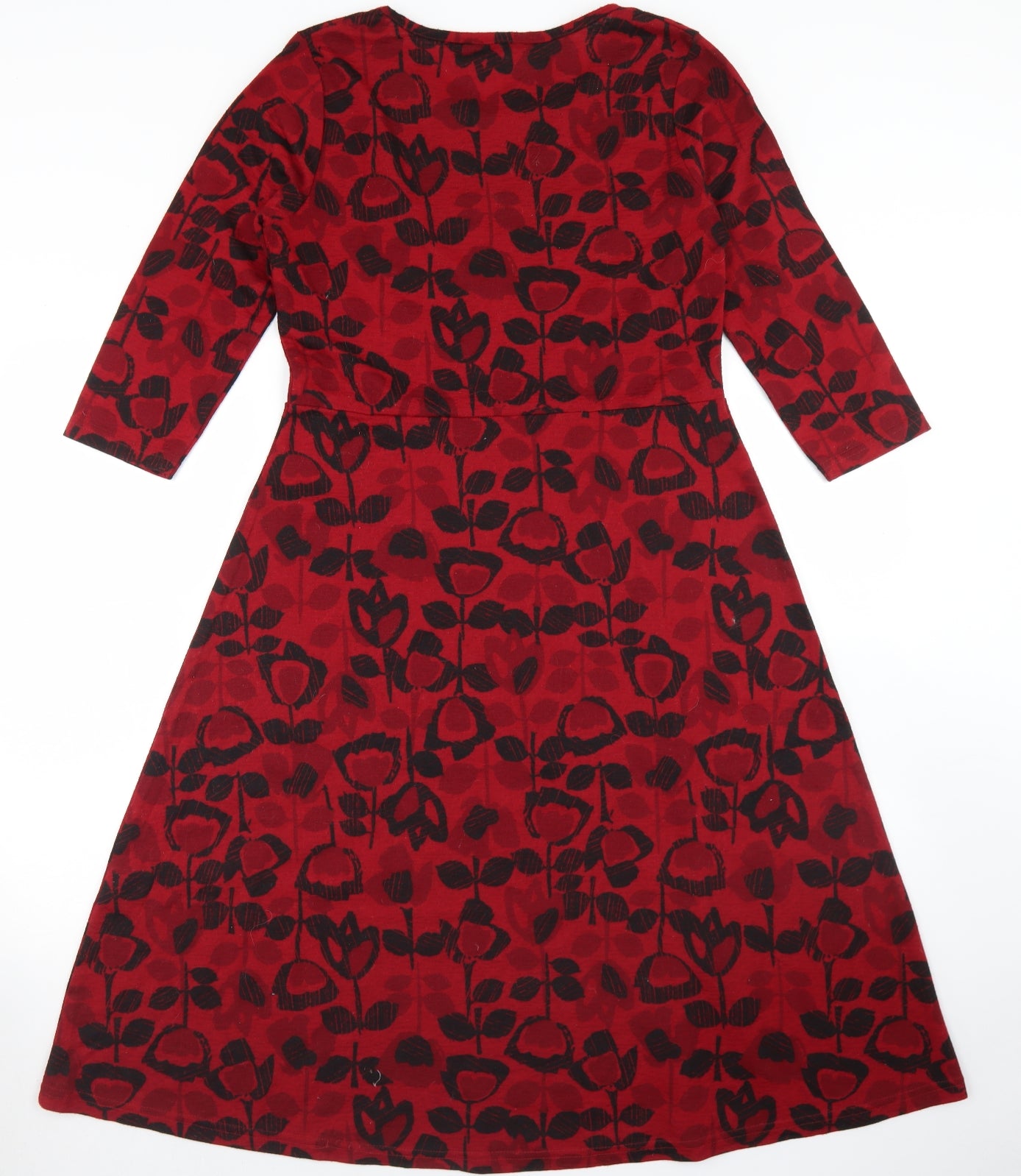 Isle Womens Red Floral Polyester Fit & Flare  Size 12  Round Neck