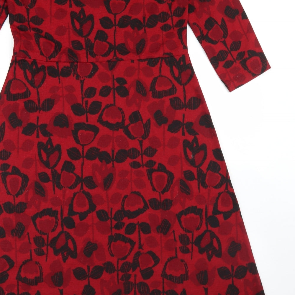 Isle Womens Red Floral Polyester Fit & Flare  Size 12  Round Neck