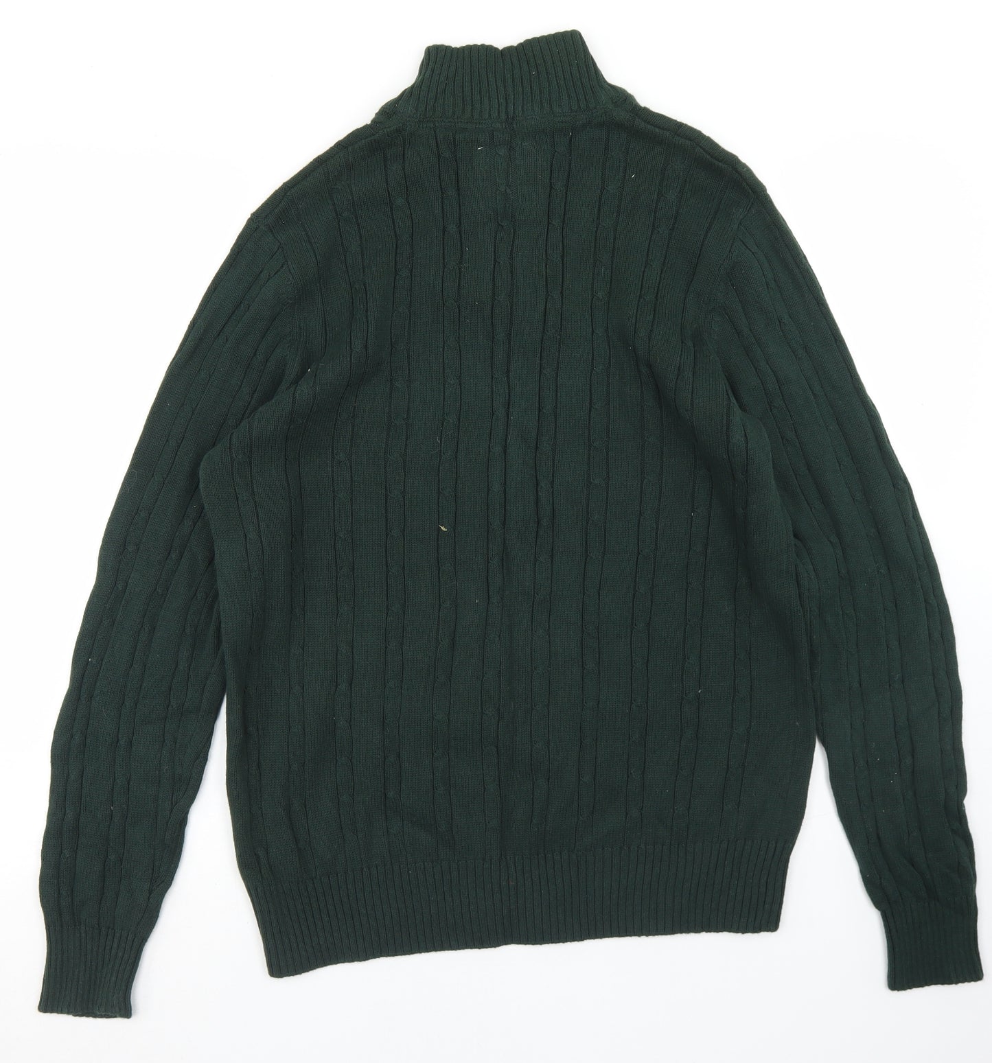 Crew Clothing Mens Green Mock Neck  Cotton Pullover Jumper Size L