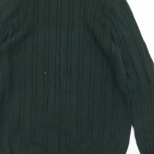Crew Clothing Mens Green Mock Neck  Cotton Pullover Jumper Size L