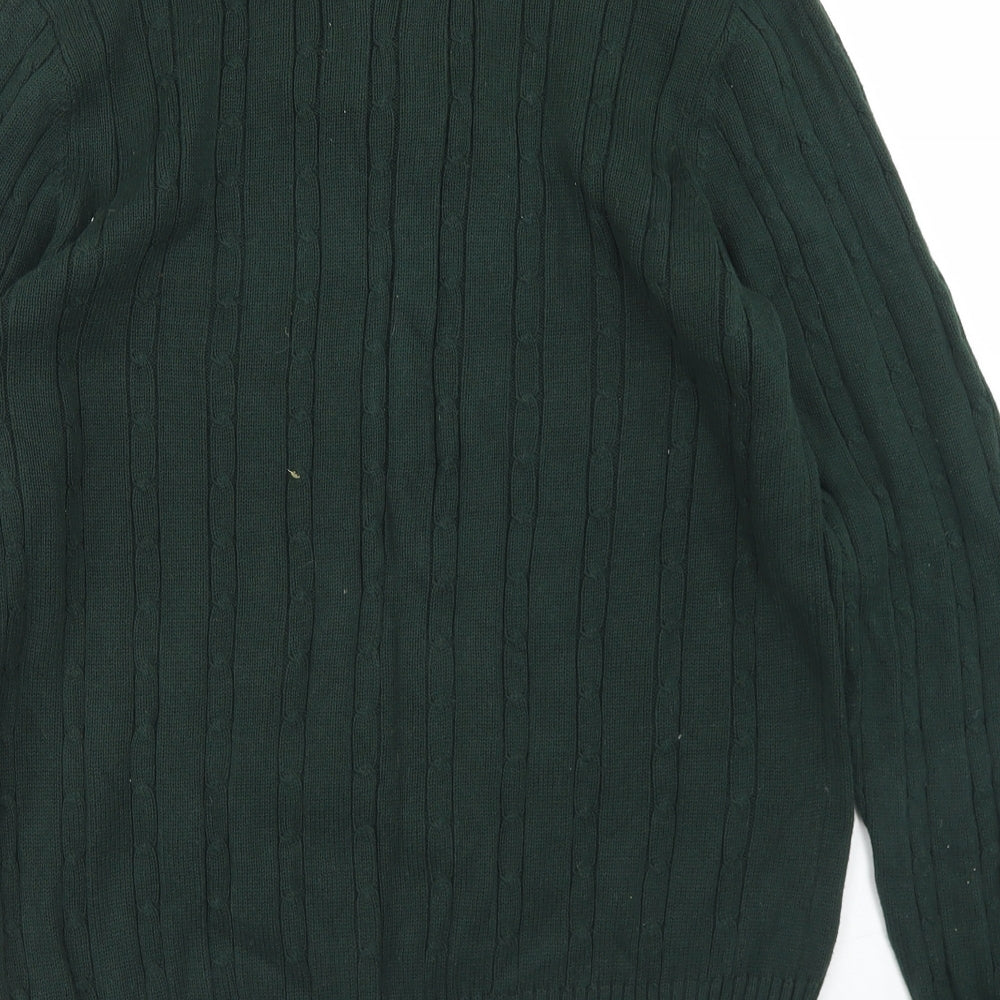 Crew Clothing Mens Green Mock Neck  Cotton Pullover Jumper Size L
