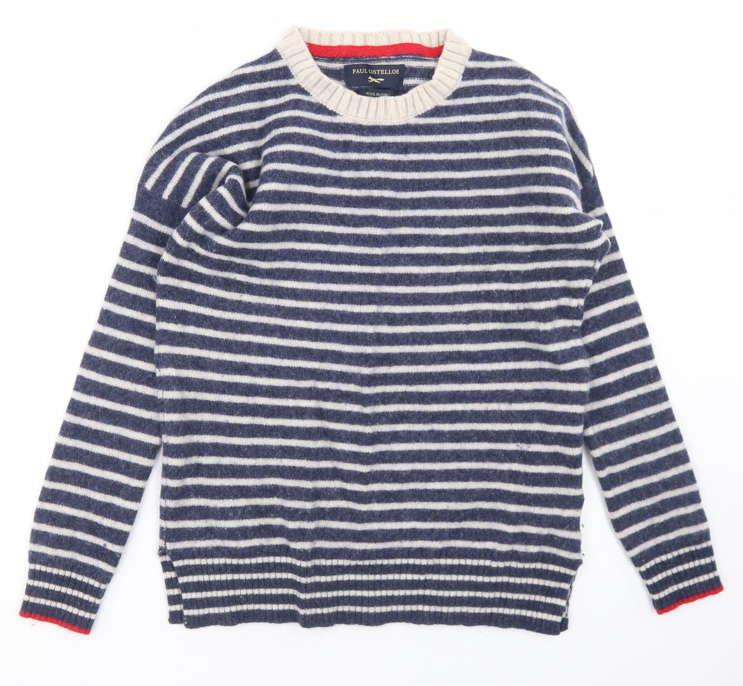 Paul Costelloe Womens Blue Crew Neck Striped Wool Pullover Jumper Size 10