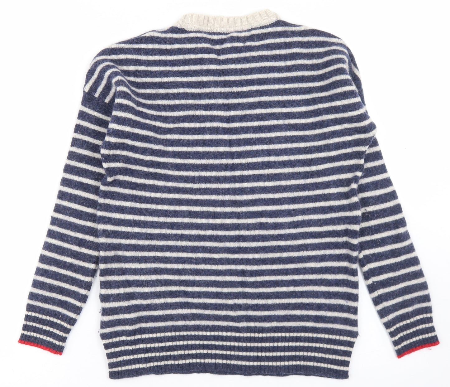Paul Costelloe Womens Blue Crew Neck Striped Wool Pullover Jumper Size 10